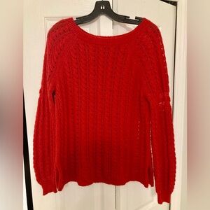LOFT Wool Mohair Blend Red Woven Sweater Size Medium